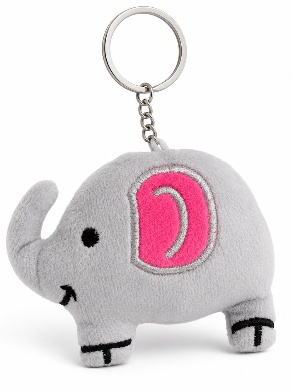 Plush Elephant Keychain - Gray with Pink Ear
